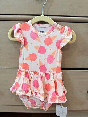 Birdie Bean Twirl Onesie Dress, 6-12 Months, Pink & Peach Ice Cream Print, NWT